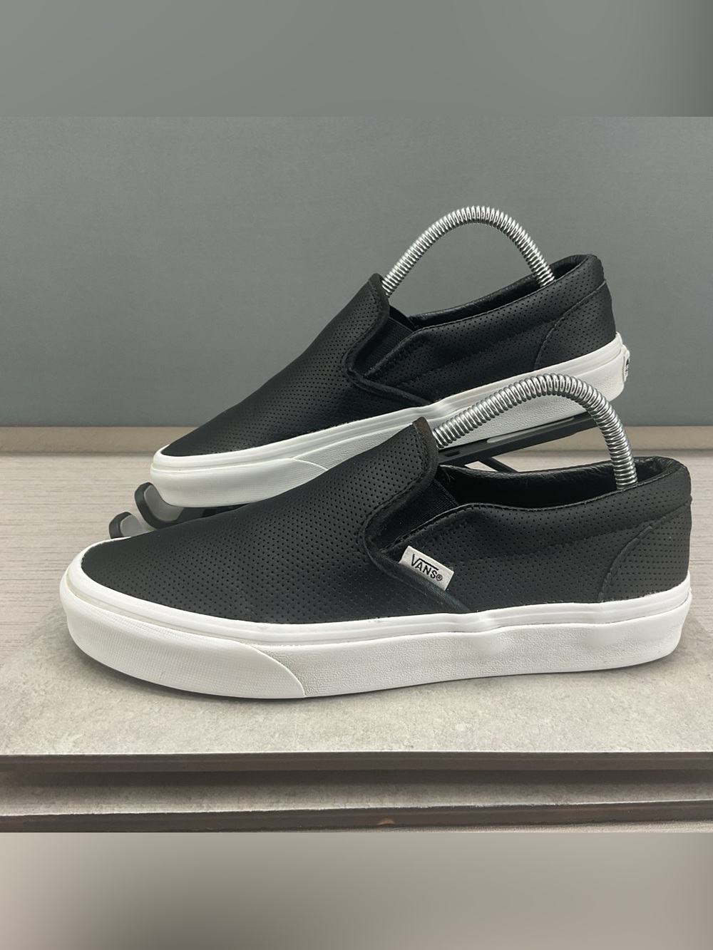 Vans Classic Slip-On Perforated Black Leather Men’s 7 Women’s 8.5 Sneakers